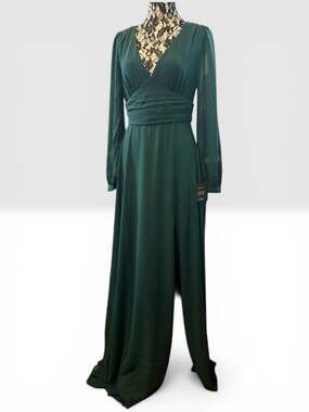 Lulus My Whole Heart Dark Green Long Sleeve Chiffon Maxi Dress Size Small NWT